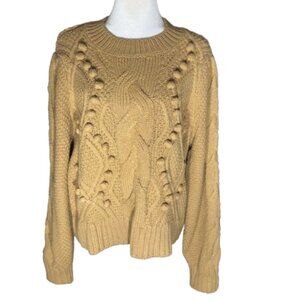 NWT Ryegrass Women's Cable Knit Crew Neck Long Sleeve Sweater Tannin X-Large